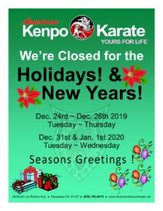 Hoildays & New Years American Kenpo Karate